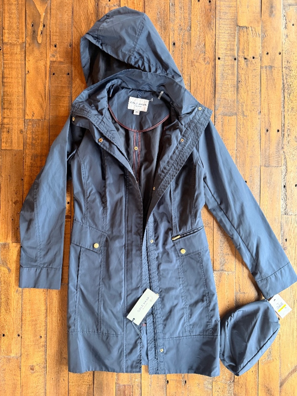 Cole Haan Signature Travel Packable Rain Zipper Jacket Hooded Coat M - NWT